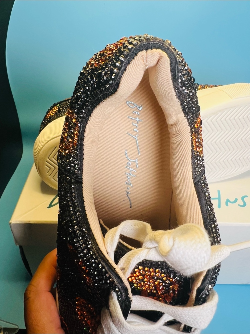 Betsey Johnson Sidny Halloween Rhinestone Pumpkin Platform Sneakers 7.5 left NIB - Picture 9 of 13